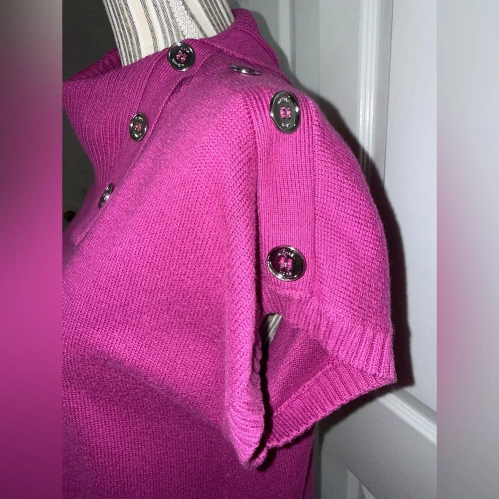 Michael Kors Pink Sweater Top Button Shoulder Short Sleeve Knit Size L